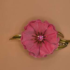 Vintage Pink Enamel Flower Brooch Pin